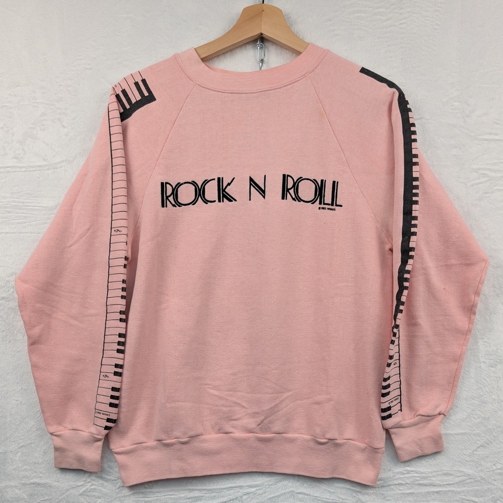 VTG Winks Sweatshirt Womens S Pink Rock N Roll Piano Key Synthpop Whimsigoth 80s